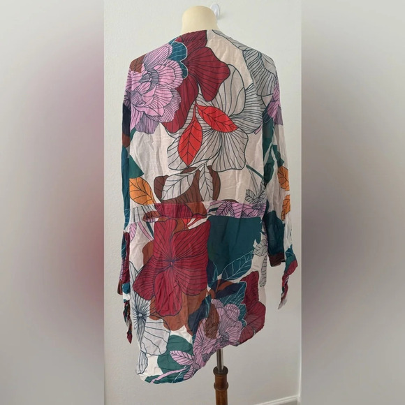 Annie + Otis Silk Cotton Tropical Print Open Front Cardigan Coverup Oversized Lg - Picture 3 of 10